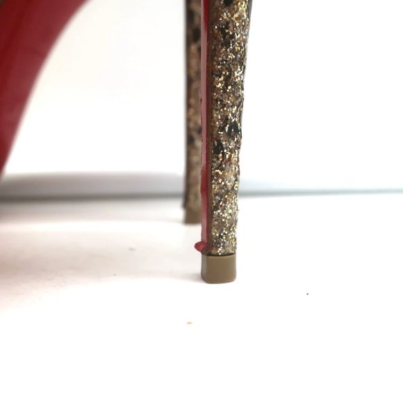 Christian Louboutin Follies Strass 100 Pumps Nude Mesh & Gold Glitter Size 37 - Picture 6 of 12